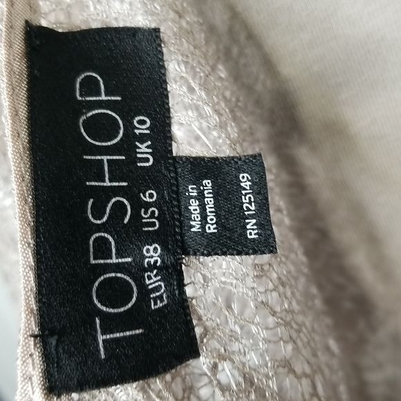 TOP SHOP TAUPE LACE CROP TOP WITH RUFFLED SLEEVES SIZE 6 ZIPPER BACK - Picture 6 of 8